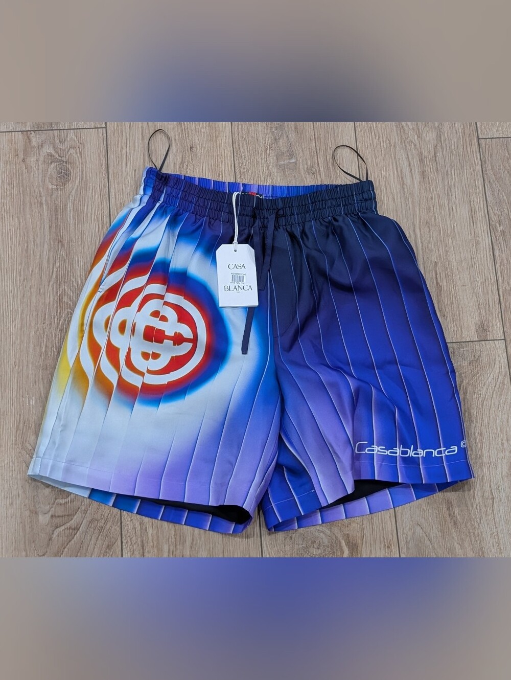 $1075 Mens Casablanca "Shockwave" Silk Shorts Blue Multi Small